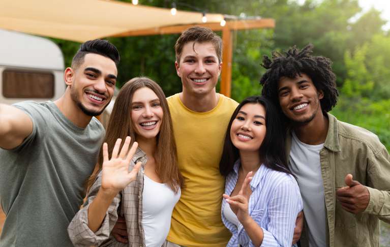 group of friends in the park in maple grove
